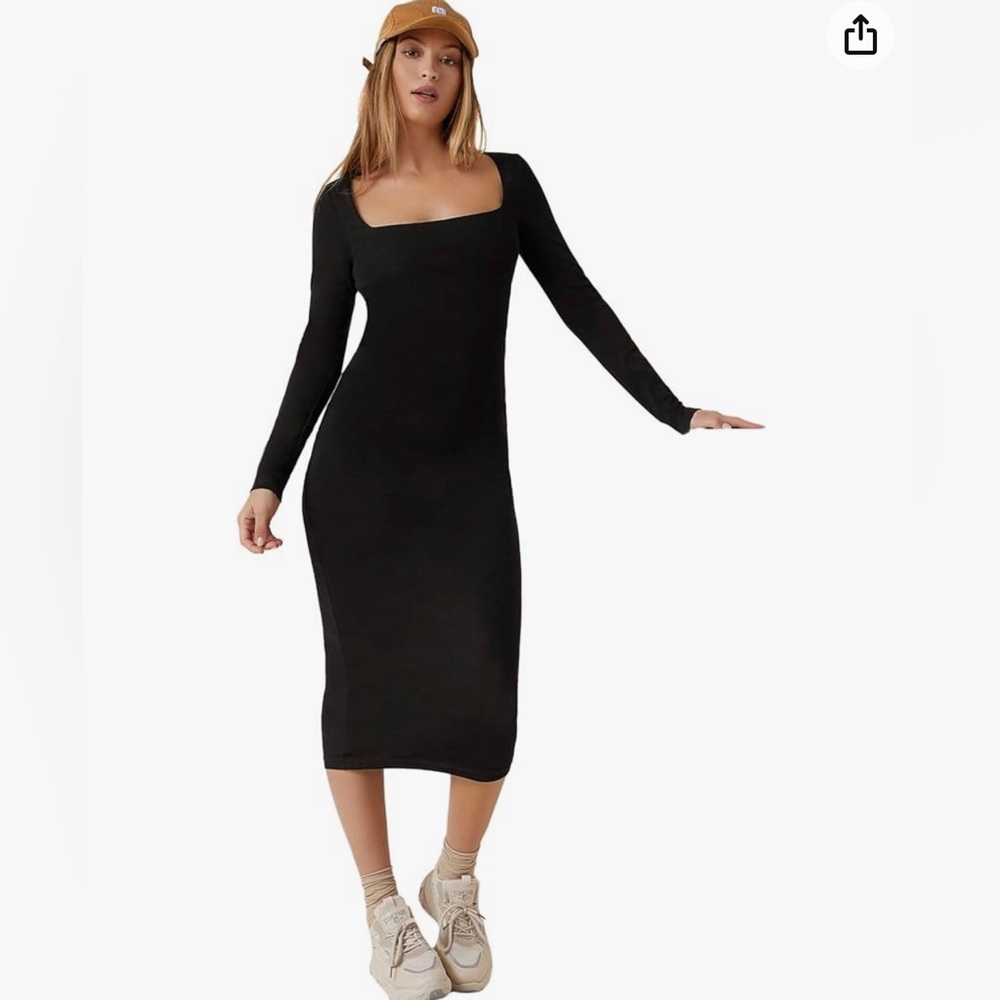 Verdusa Women's Basic Square Neck Long Sleeve Bodycon Pencil Dress Size Medium